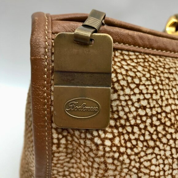 Borbonese Brown Suede Redwall Quail Print Satchel Bag - Picture 10 of 11